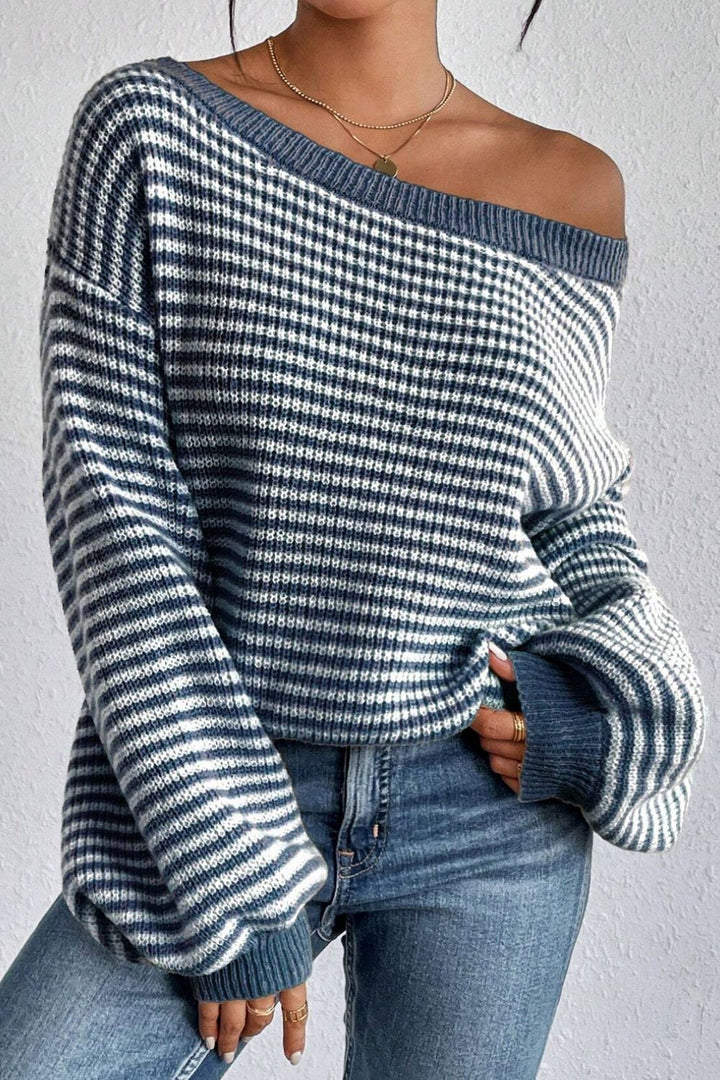 Stilla | Stribet Pullover Med Lange Ærmer og Båd Udsnit