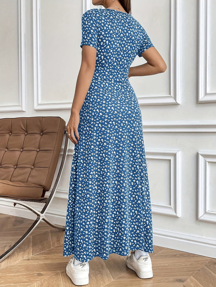 Stilla | Elegant Kjole Med Blomstermønster V-Hals Polyester Og Elastan Til Alle