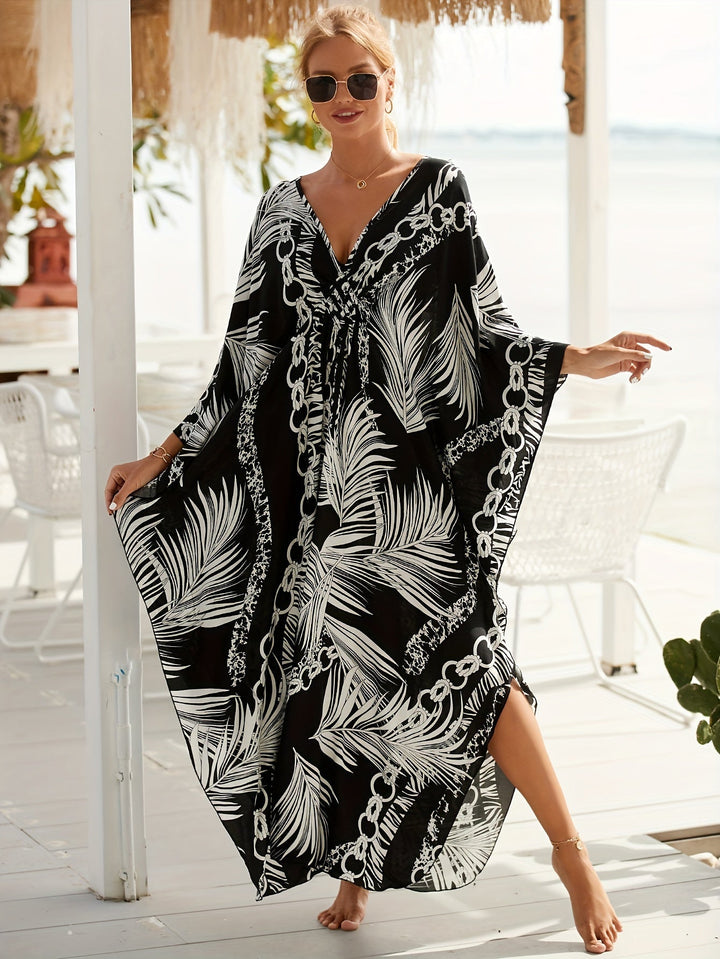 Stilla | Boho Maxi Kjole Sort Sommerstrandkjole Med V-Hals