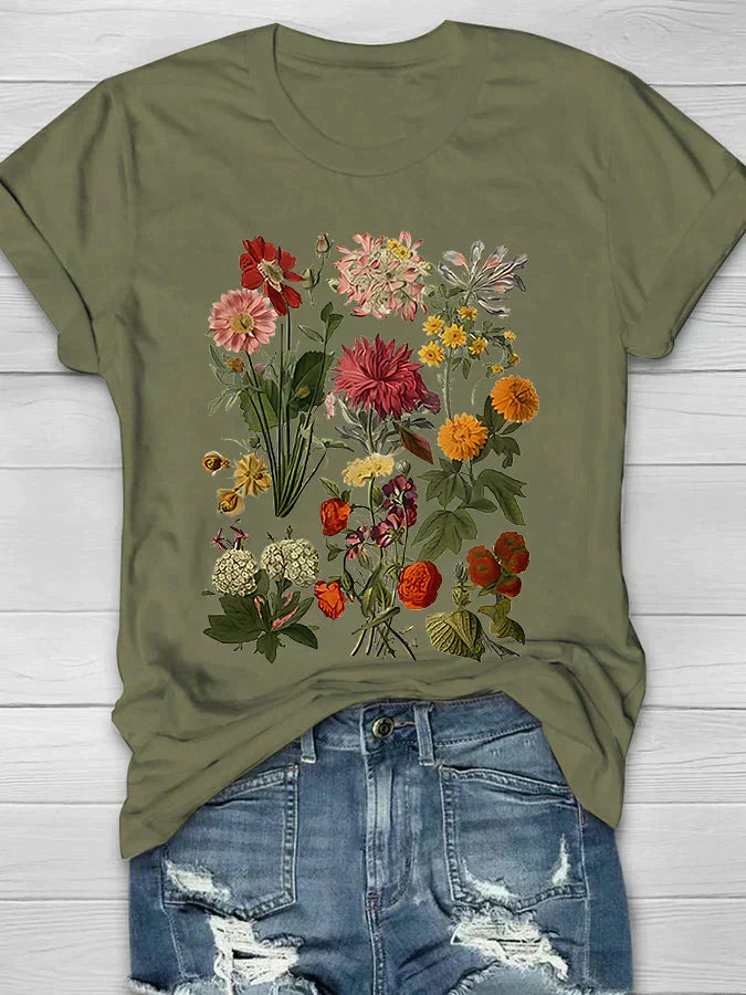 Stilla | Vintage Blomster Print Dame T-shirt