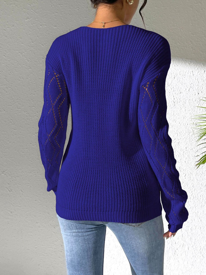 Stilla | Ajourpullover med V-udskæring og lange ærmer