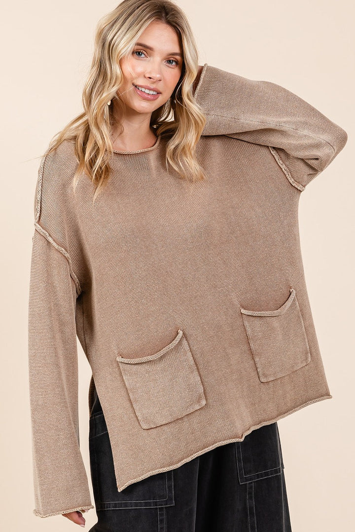 Stilla | Mittoshop Pullover med rå kant og påsyet lomme samt mineralvask