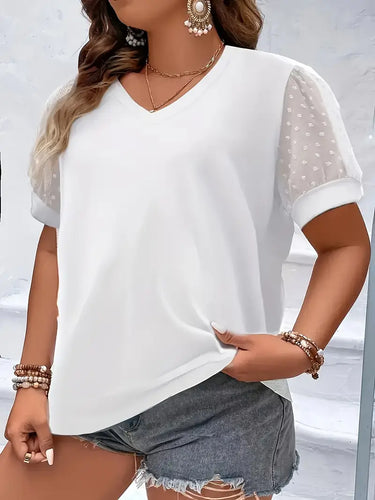 Stilla | Bluse Store Størrelser Sorte V-Hals Blonde Ærmer, Let & Elegantbluse Store Størrelser Sorte V-Hals