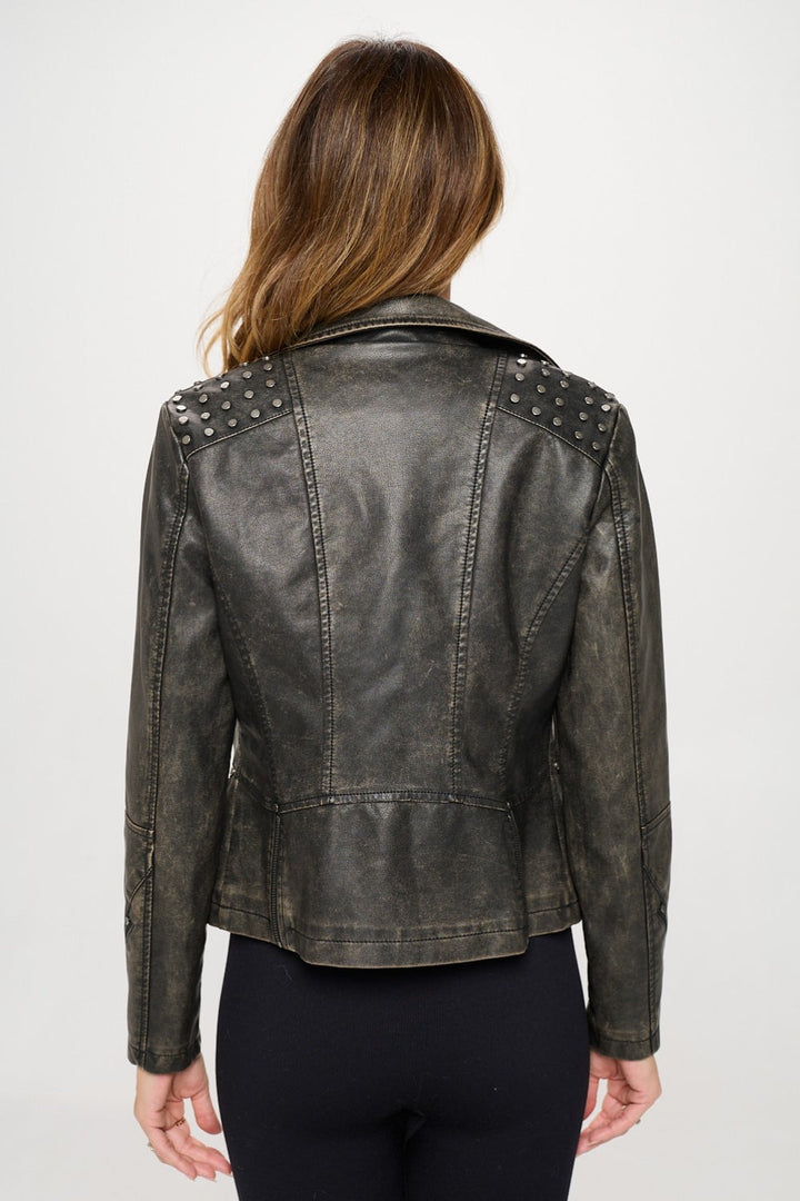 Stilla | LA Studded Classic Moto Faux Leather Jacket