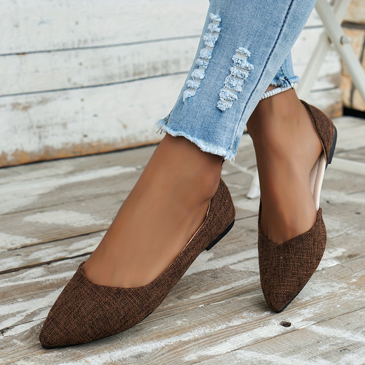 Stilla | Elegant Flad Tå Spids, Udskåret Side Tweed Slip on Sko