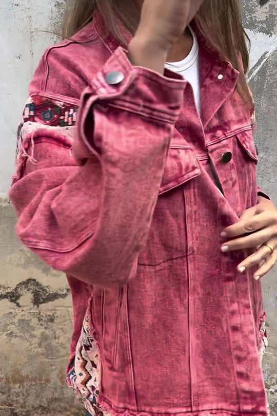 Stilla | Vintage Patchwork Jeansjakke Med Store Lommer