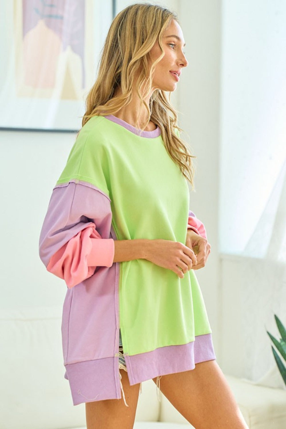 Stilla | Langærmet Sweatshirt Med Slids og Farveblokke Første Kærlighed
