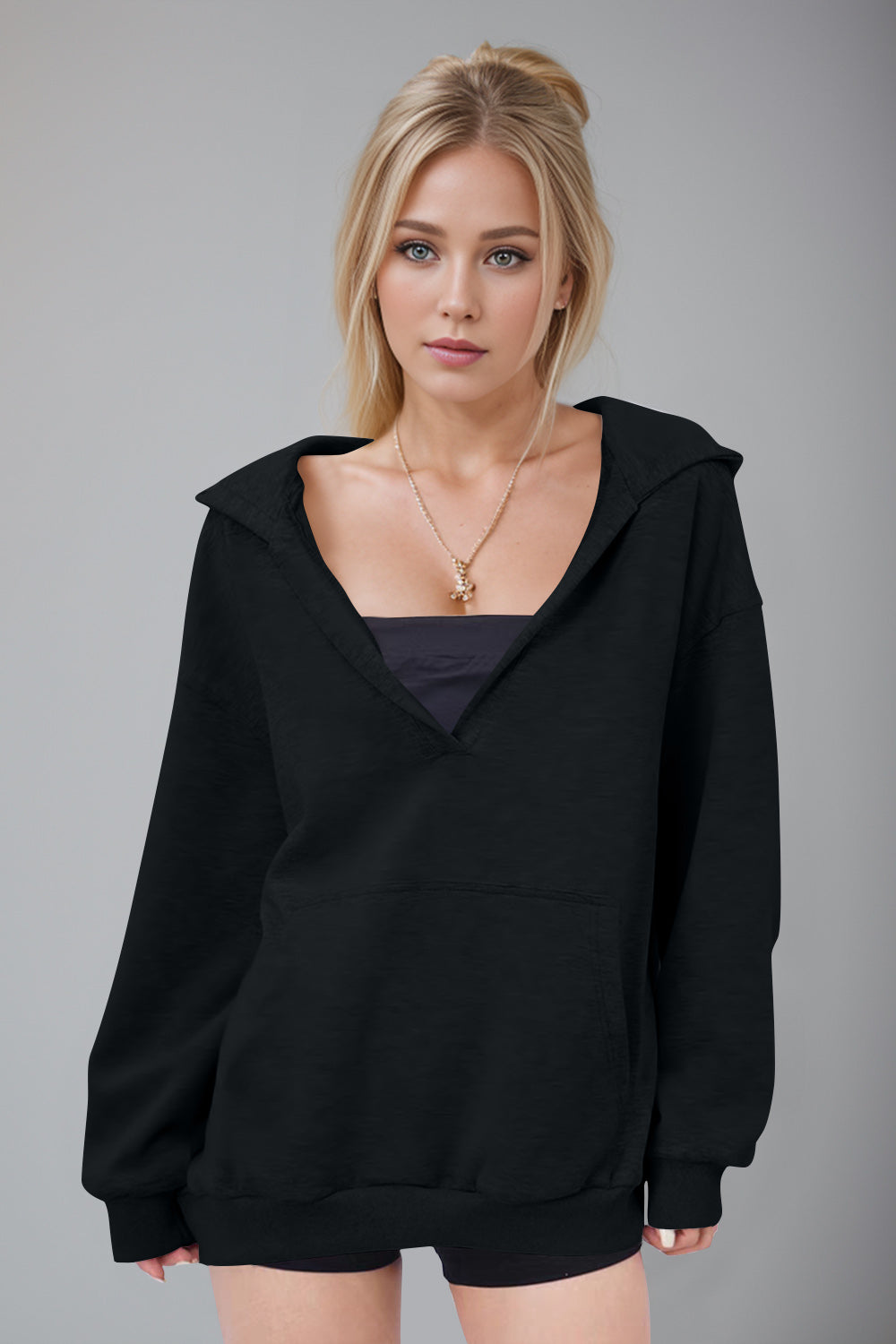 Stilla | Basic Bae Air Scuba Hættepullover Med Lange Ærmer og Kængurulomme