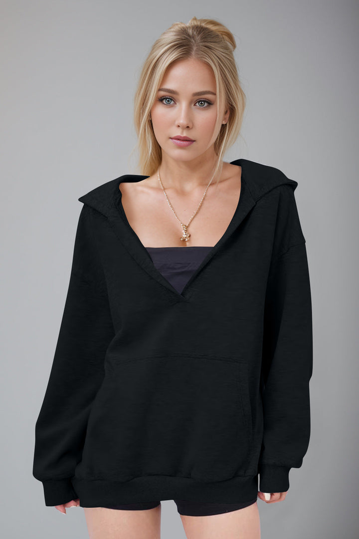 Stilla | Basic Bae Air Scuba Hættepullover Med Lange Ærmer og Kængurulomme