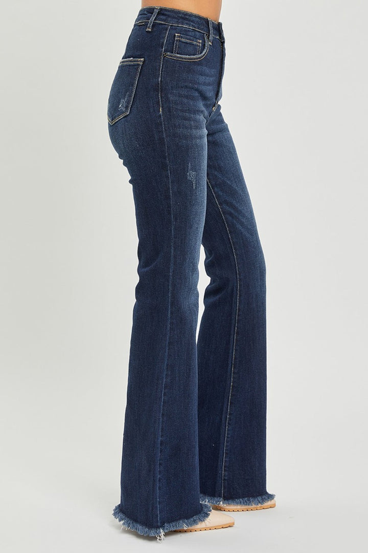 Stilla | Høj Talje Rå Kant Flare Jeans