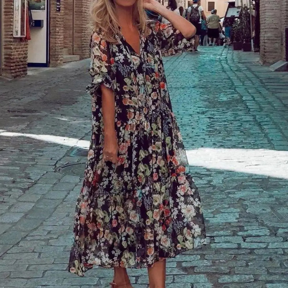 Stilla | Elegant Blomster Kjole Med Lange Ærmer
