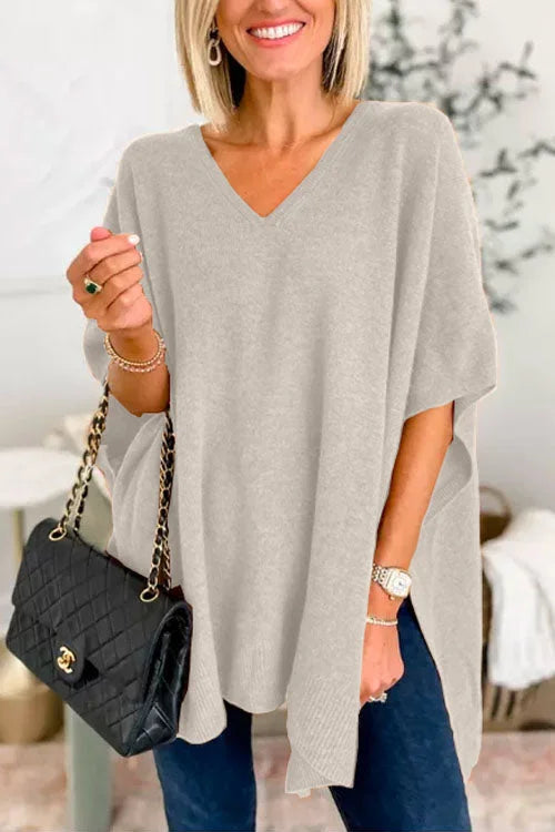 Stilla | V-hals Poncho Trøje Med Elegante Løs Pasform