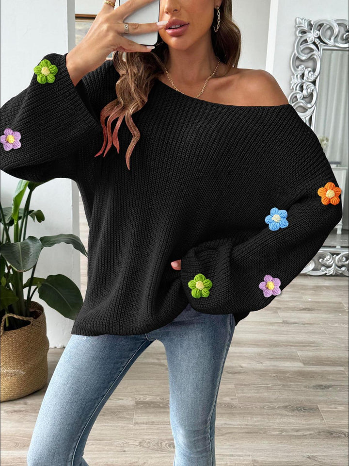 Stilla | Pullover med Floralt Rundhalsetuia og Lange Ærmer