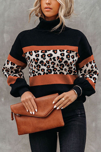 Stilla | Wild Thing Leopard Farveblok Turtleneck Trøje