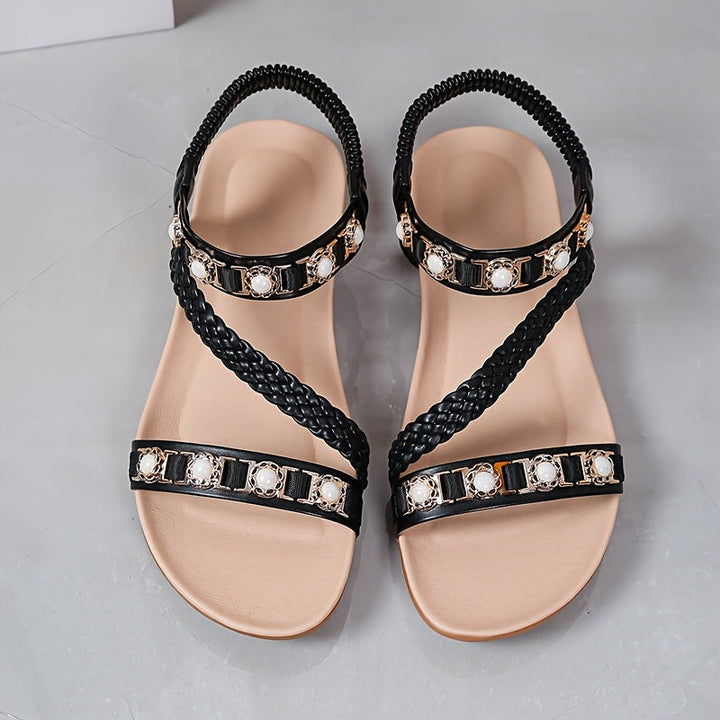 Stilla | Sommersandaler Til Damer Med Flettede Remme Boho Chic, Med Åben Tå Og Slip on