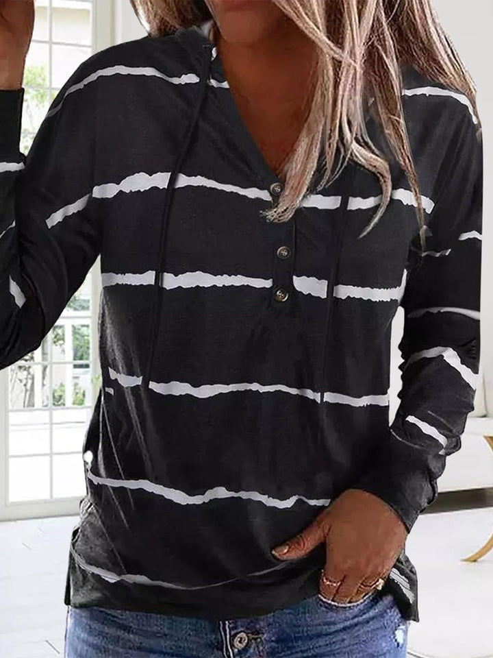 Stilla | Stribet Hættepullover Med Snøre og Lange Ærmer