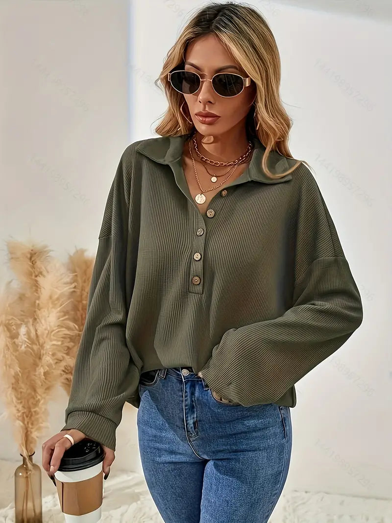 Stilla | Ribbede Bluse Med Knapliste