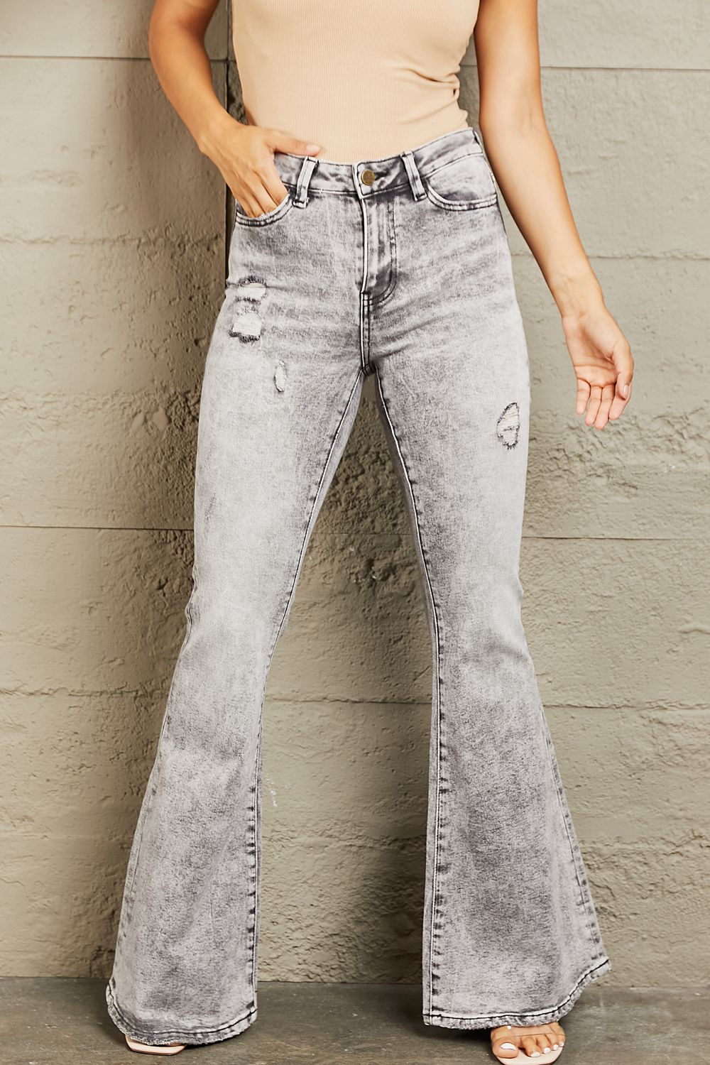Stilla | Høj Talje Syre Vask Flare Jeans