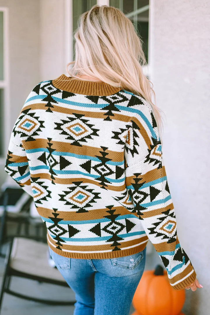 Stilla | Geometrisk Sweatshirt Med Lange Ærmer og Rund Hals i Fuld Størrelse