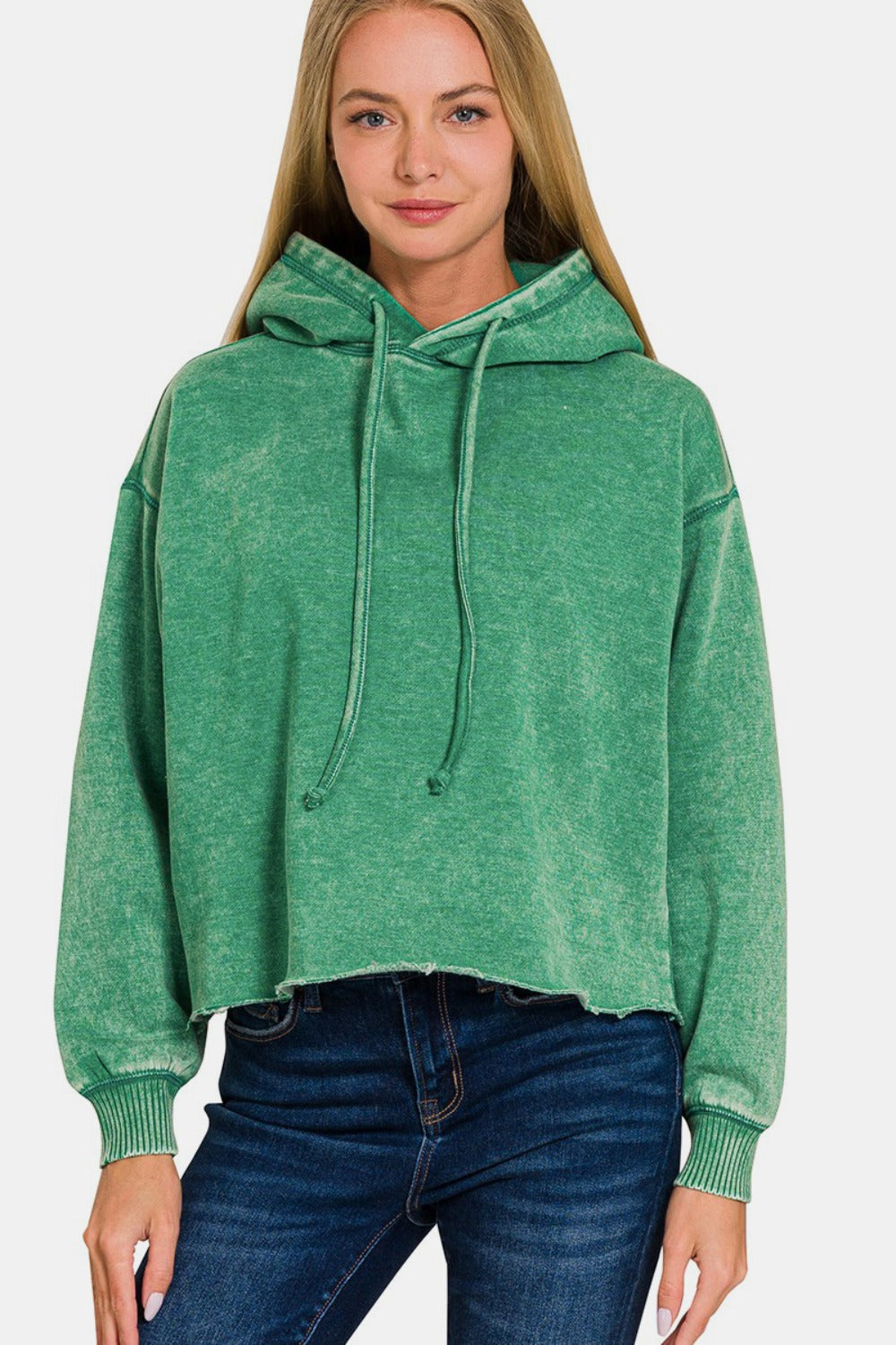 Stilla | Kort Skåret Sweatjakke I Acid Washed Fleece Med Hætte
