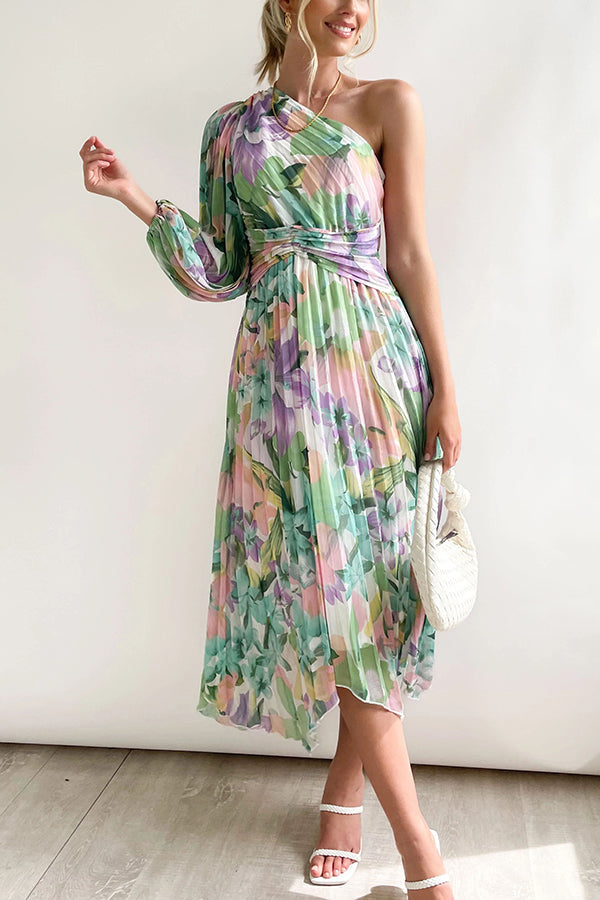 Stilla | Bloom Your Own Way One Shoulder Plisseret Midi Kjole
