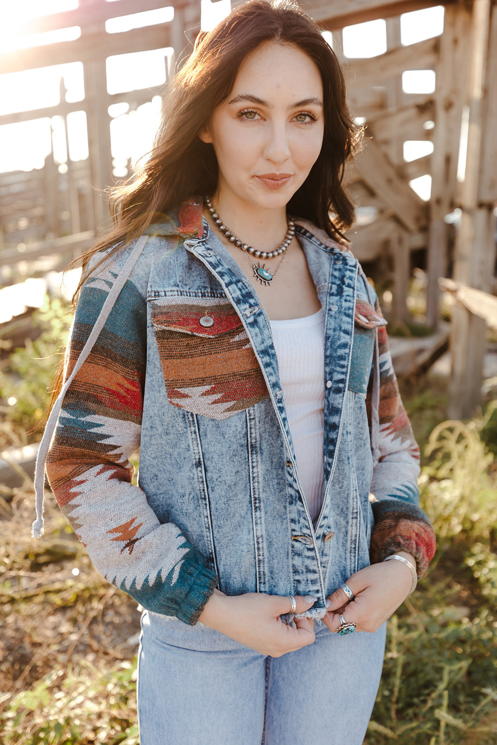 Stilla | Elegant Jeansjakke Med Patchwork Og Knapper Til Dame