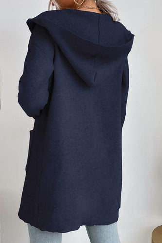 Stilla | ribbet åben-front cardigan med hætte og lommer