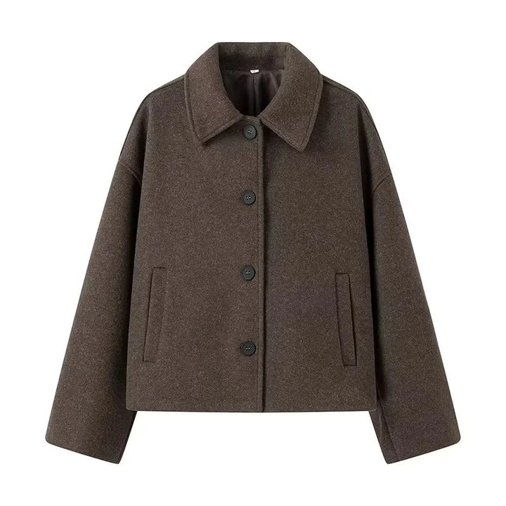 Stilla | Elegant Brun Oversized Jakke med Slå-Krave og Knapper
