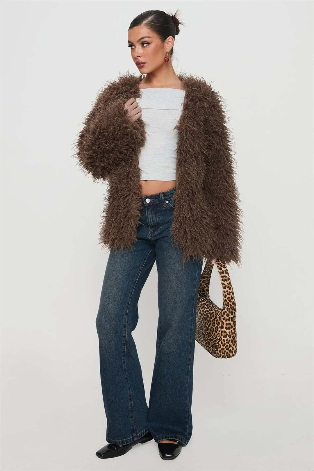 Stilla | Fluffy Brown Faux Fur Oversized Jakke