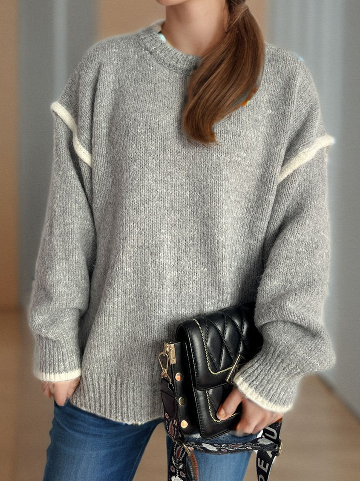 Stilla | Pullover med rund halsudskæring, overskårne skuldre og kontrasterende kant