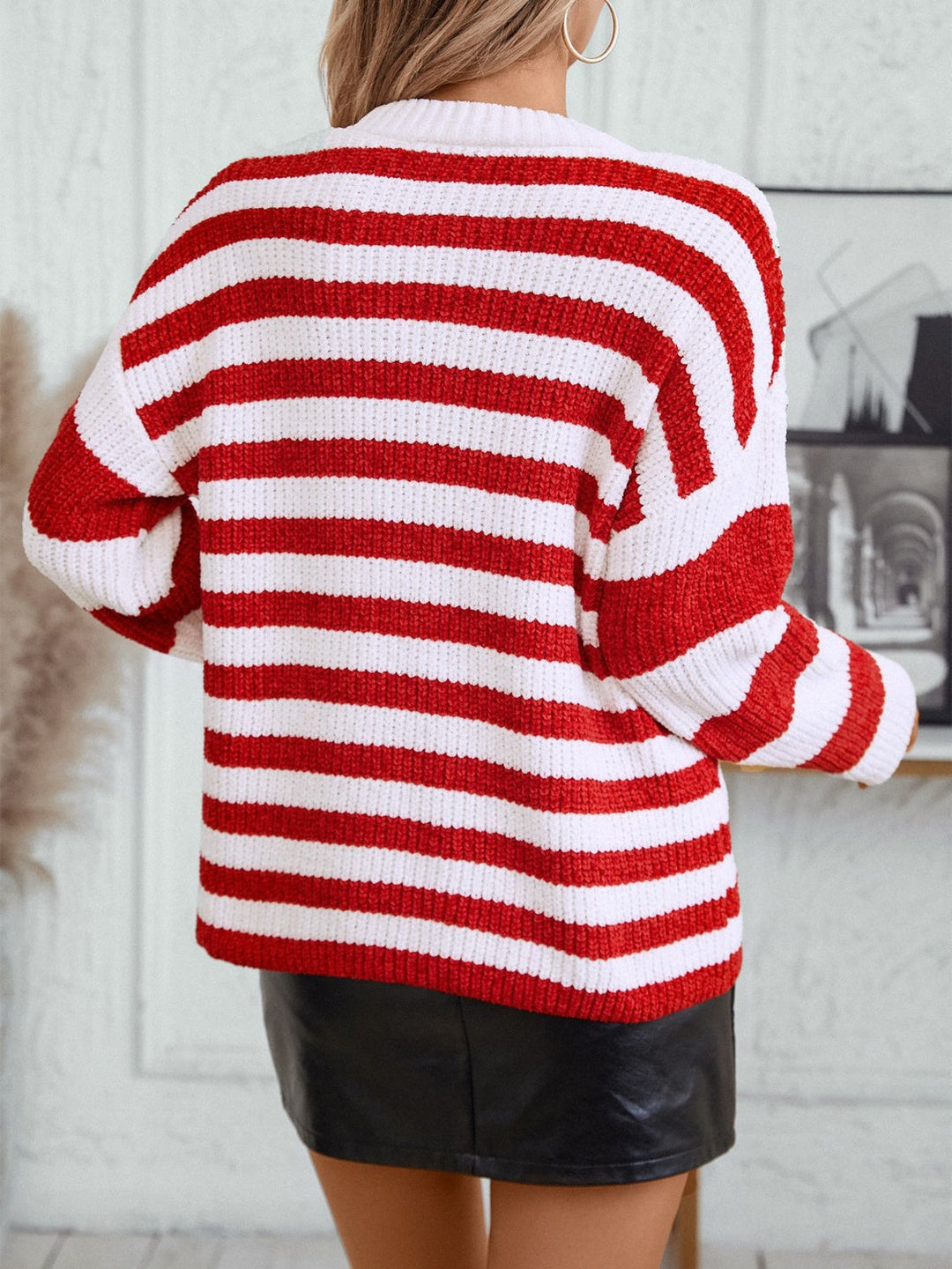 Stilla | Stribet Pullover Med Lange ærmer og Rund Udsnit