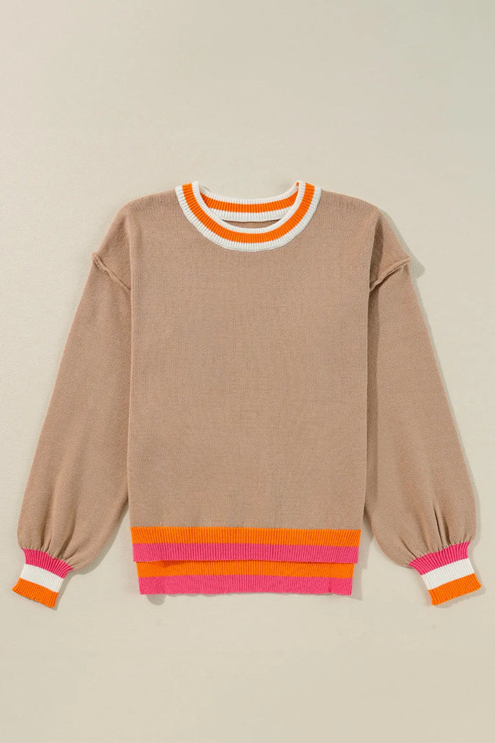 Stilla | Kontrastpullover Med Lange Ærmer og Rund Halsudskæring