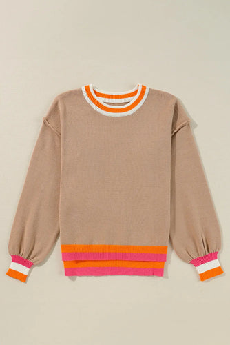 Stilla | Kontrastpullover Med Lange Ærmer og Rund Halsudskæring