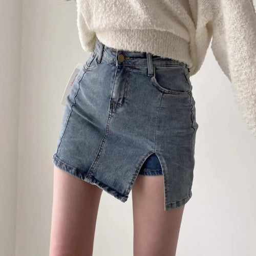 Stilla | Høj Talje Jeans Nederdel med Sidelange Slids