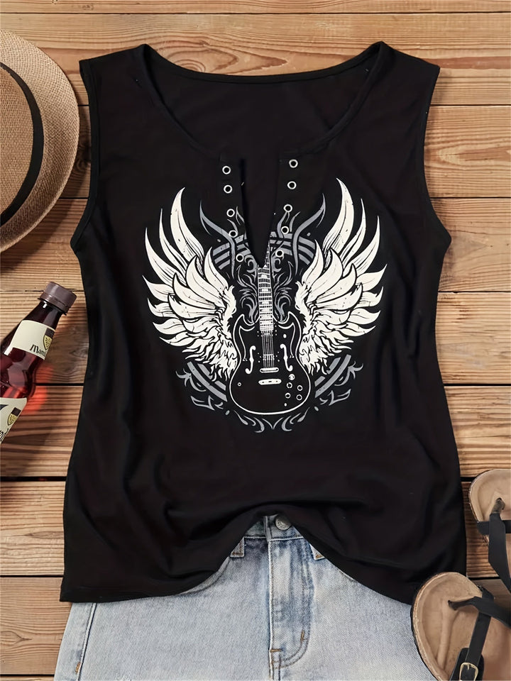 Stilla | Dame Tanktop Guitar & Wings Med V-Hals Let Top Uden Ærmer