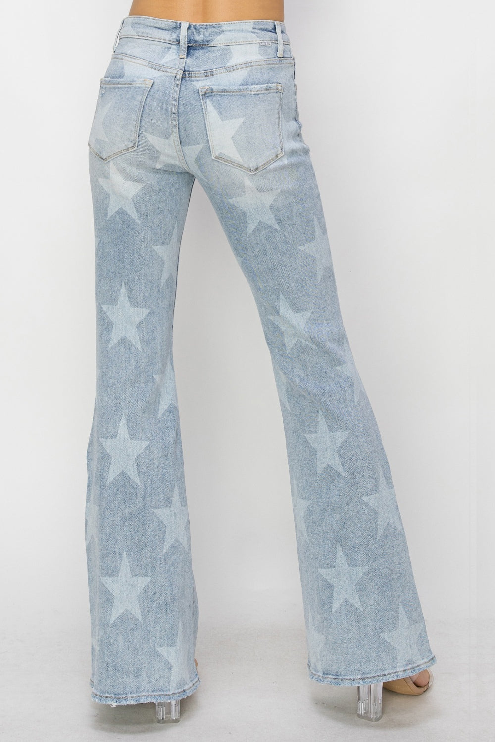 Stilla | Medium Høj Knap Lukning Start Print Flare Jeans