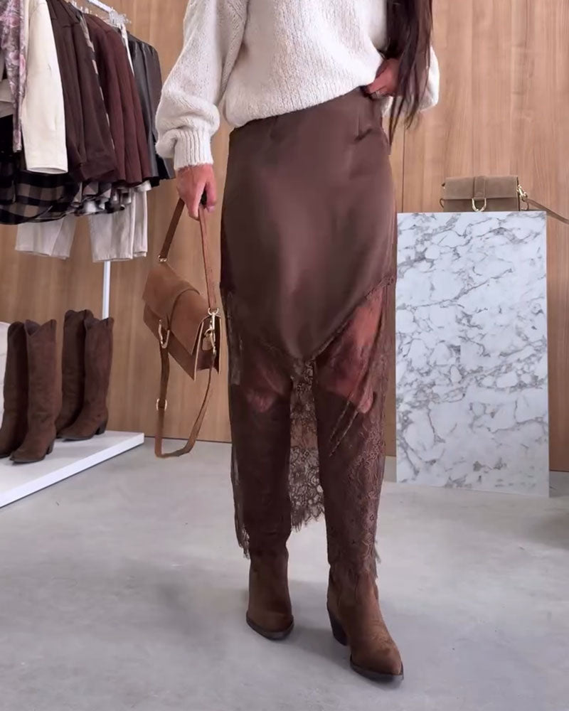 Stilla | Satin nederdel med spids patchwork