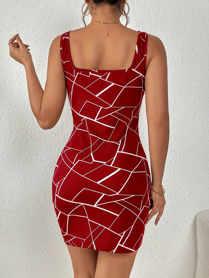 Stilla | Geoprint Mini Bodycon Kjole Til Kvinder, Elegant Tank Kjole