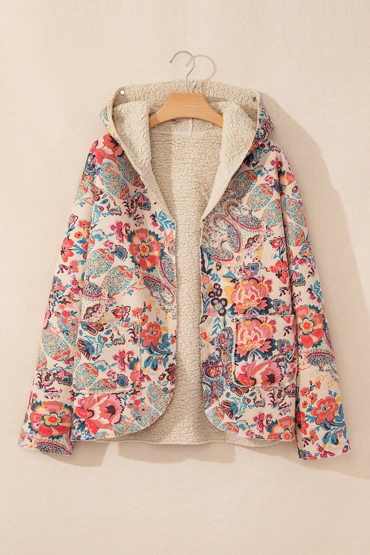 Stilla | Vintage Paisley Blomstertrykt Sherpa Futter Hættejakke