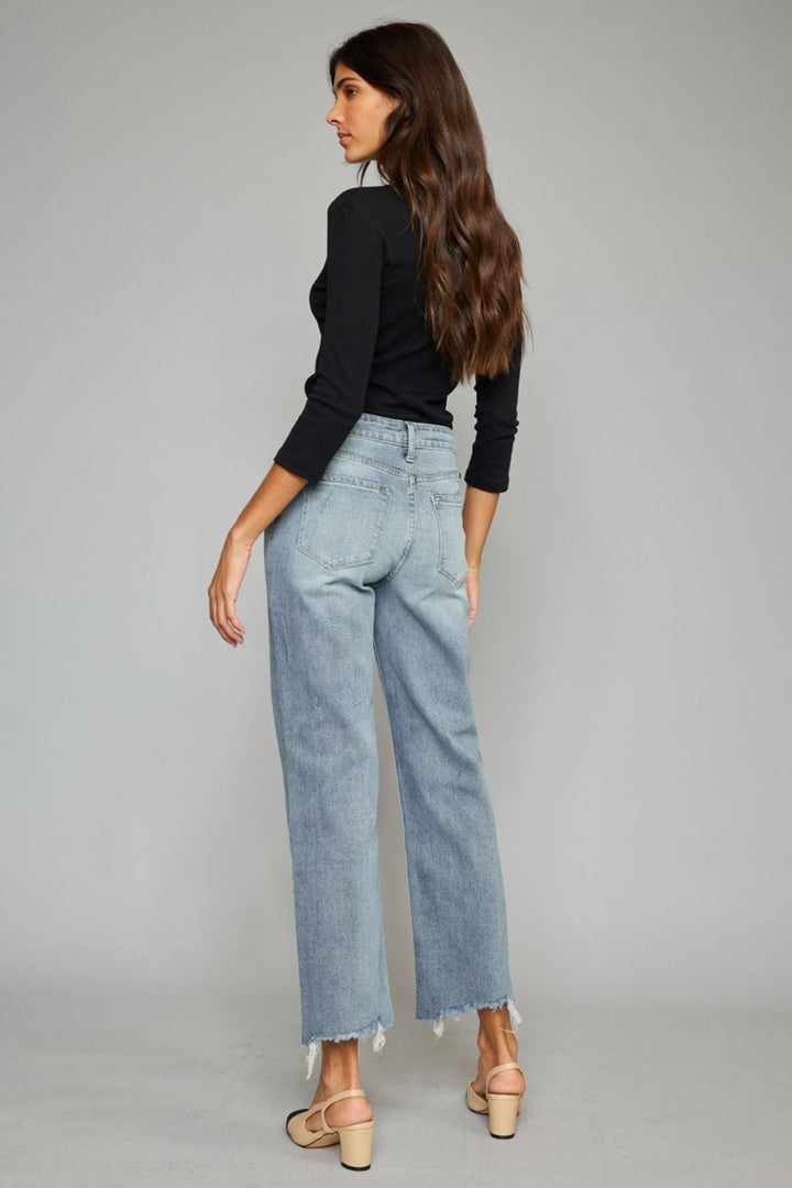 Stilla | Høj Talje Raw Hem Beskåret Bred Ben Jeans
