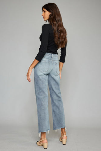 Stilla | Høj Talje Raw Hem Beskåret Bred Ben Jeans