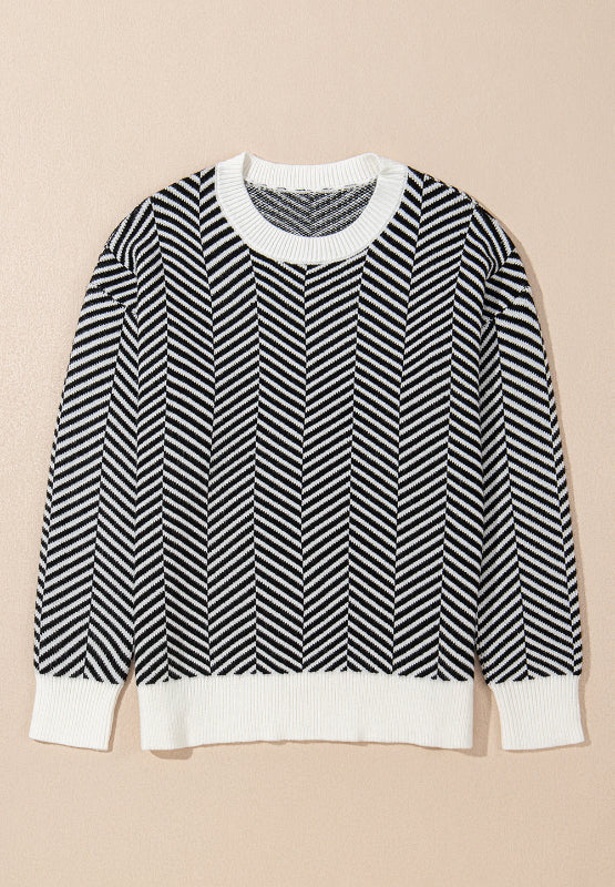 Stilla | Stribet Pullover Med Lange Ærmer og Rund Halsaussnit
