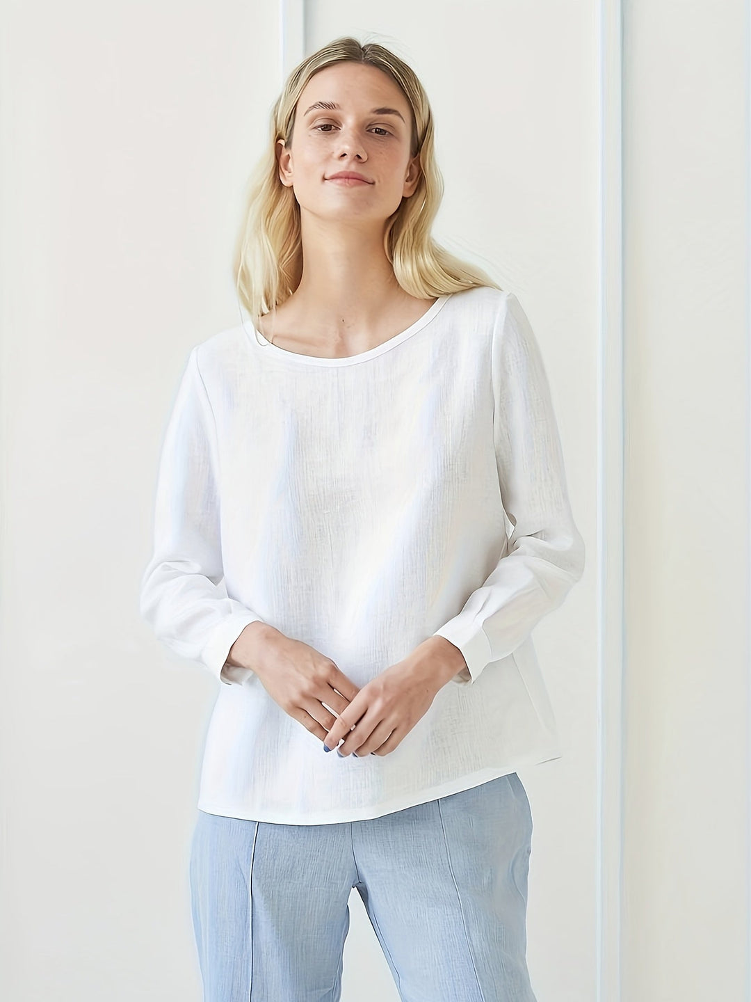 Stilla | Linned Damebluse Afslappet Skjorte Med Lange Ærmer, Lukket Med Knapper