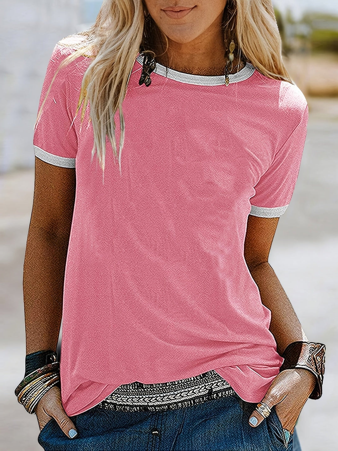 Stilla | Sommer T-Shirt, Løs Skjorte Med Korte Ærmer Og Rund Hals, Afslappet Top Lavet Af Polyester