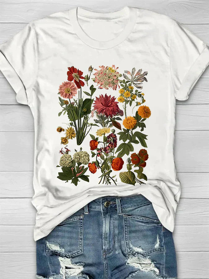 Stilla | Vintage Blomster Print Dame T-shirt