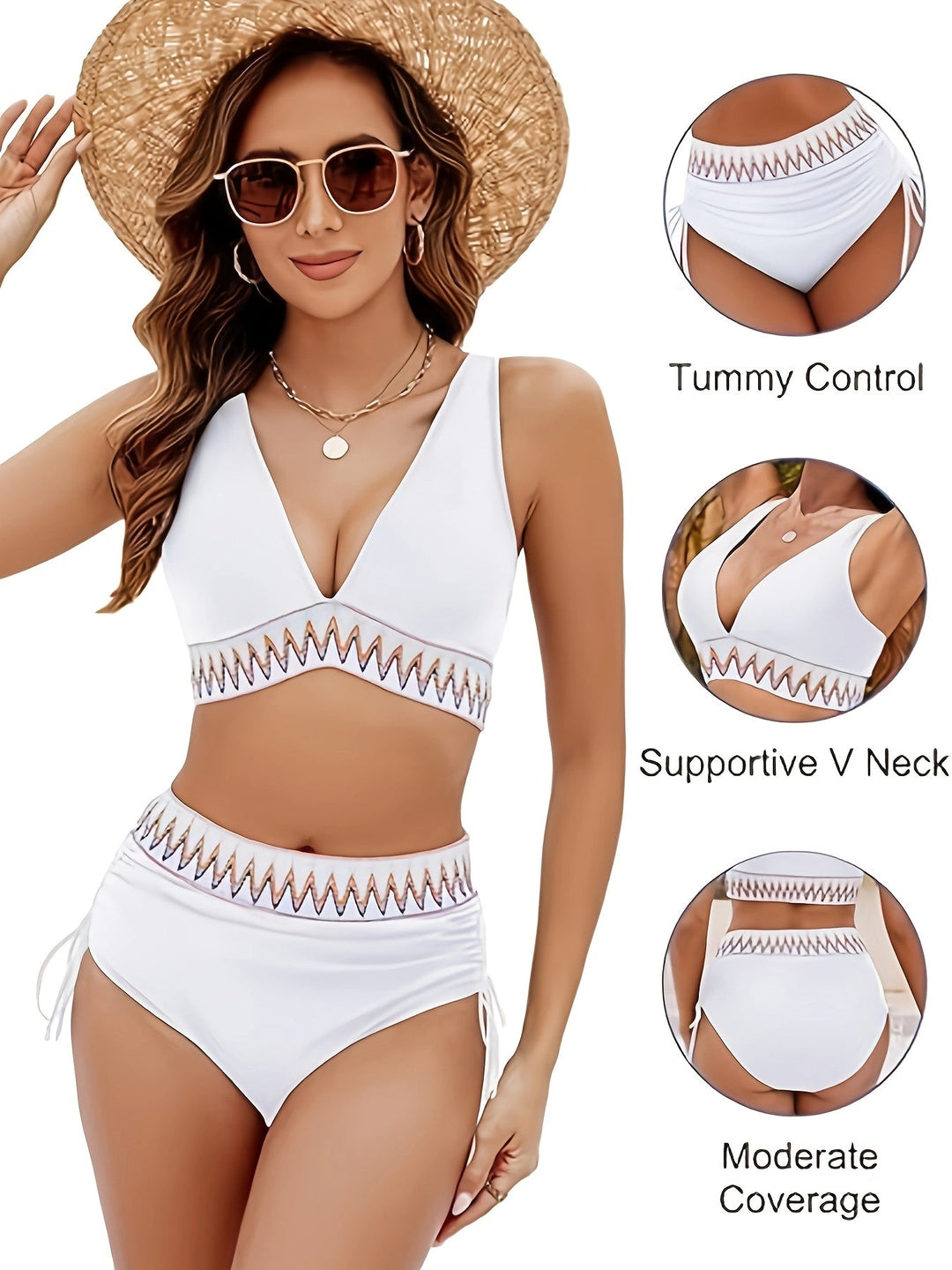 Stilla | Komplet Bikini Dame Meget Elastic, V-Udskæring, Etnisk Stil, Bindebånd Taljen