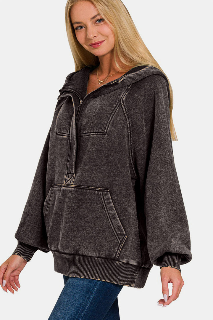 Stilla | Zenana Sweatjakke Med Kængurulomme Af Survasket Fleece