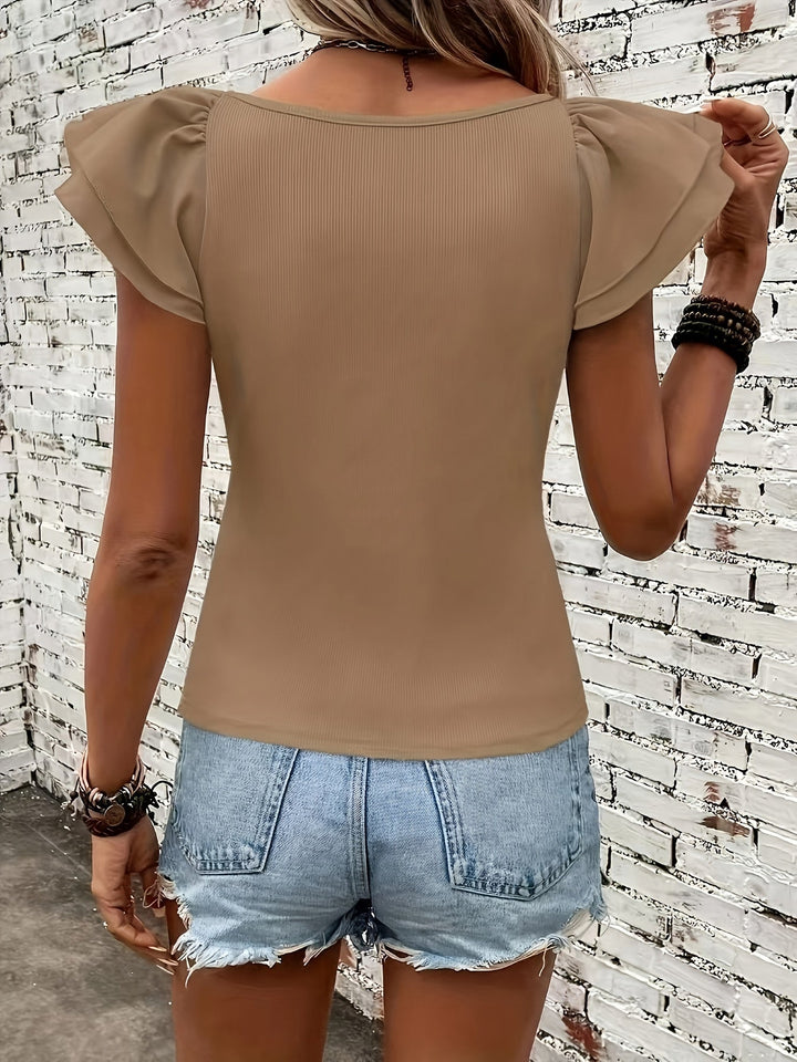 Stilla | T-Shirt Med Flæse Elegant, Sommer Top Tætsiddende Snit
