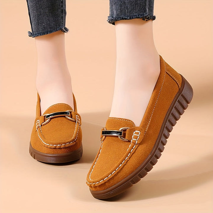 Stilla | Dame Loafers Med Metalspænde, Afslappet Slip on Sko Enkle Farver