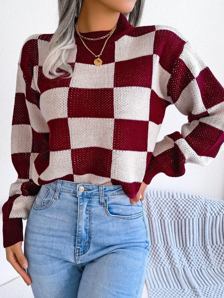 Stilla | Karo Sweater Med Lange Ærmer og Ståkrave